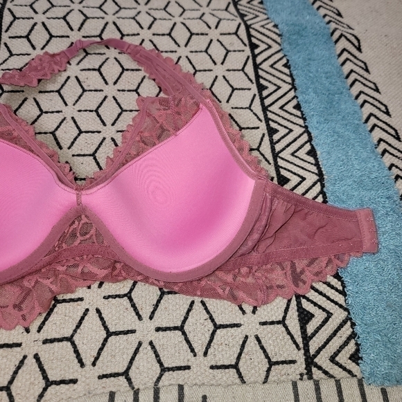 VICTORIA'S SECRET PINK DUSTY ROSE LACE HALTER BRALETTE, SIZE SMALL D-DD … - Picture 9 of 9